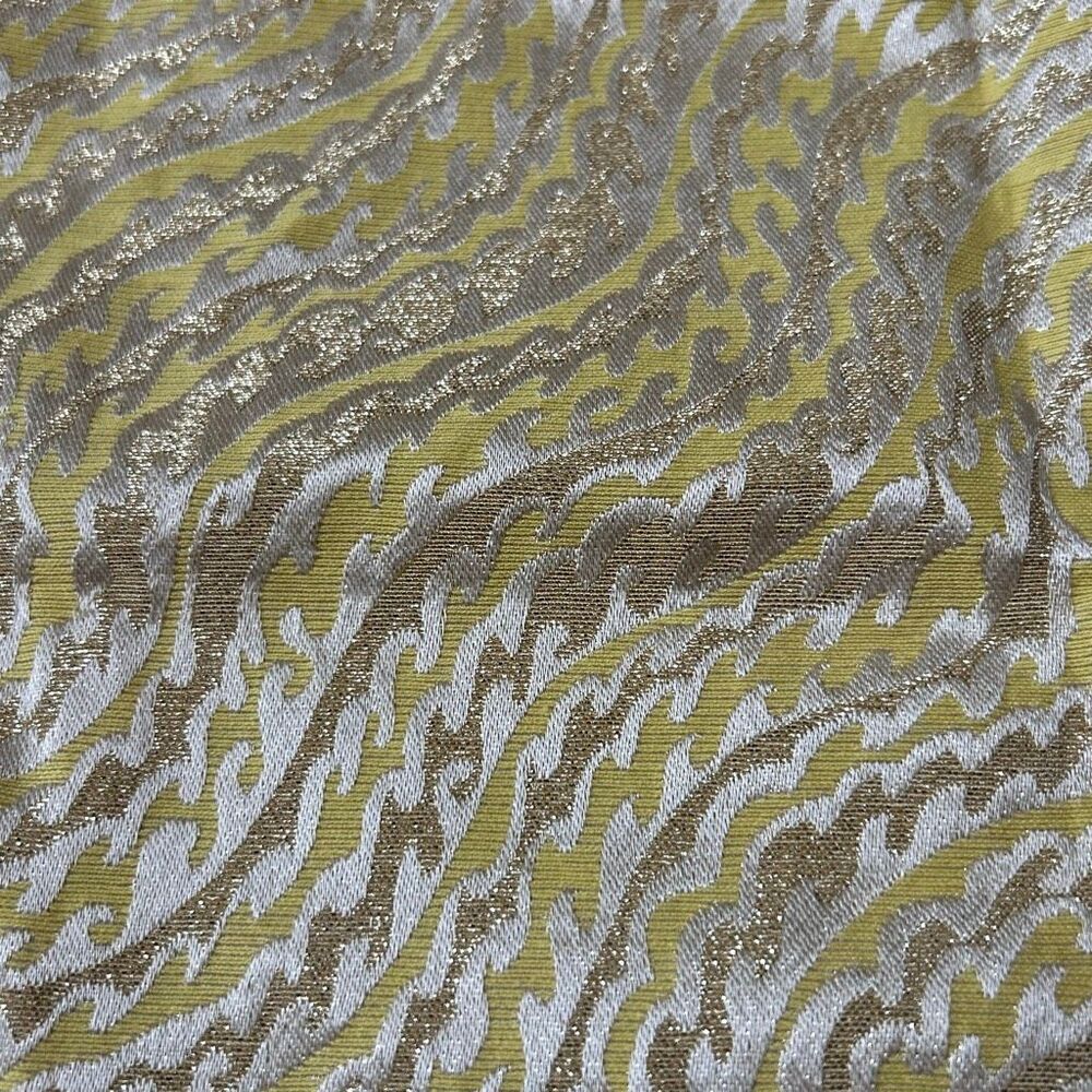 Vintage Metallic Wave Brocade Fabric Remnant Yellow & Silver Luxury Jacquard